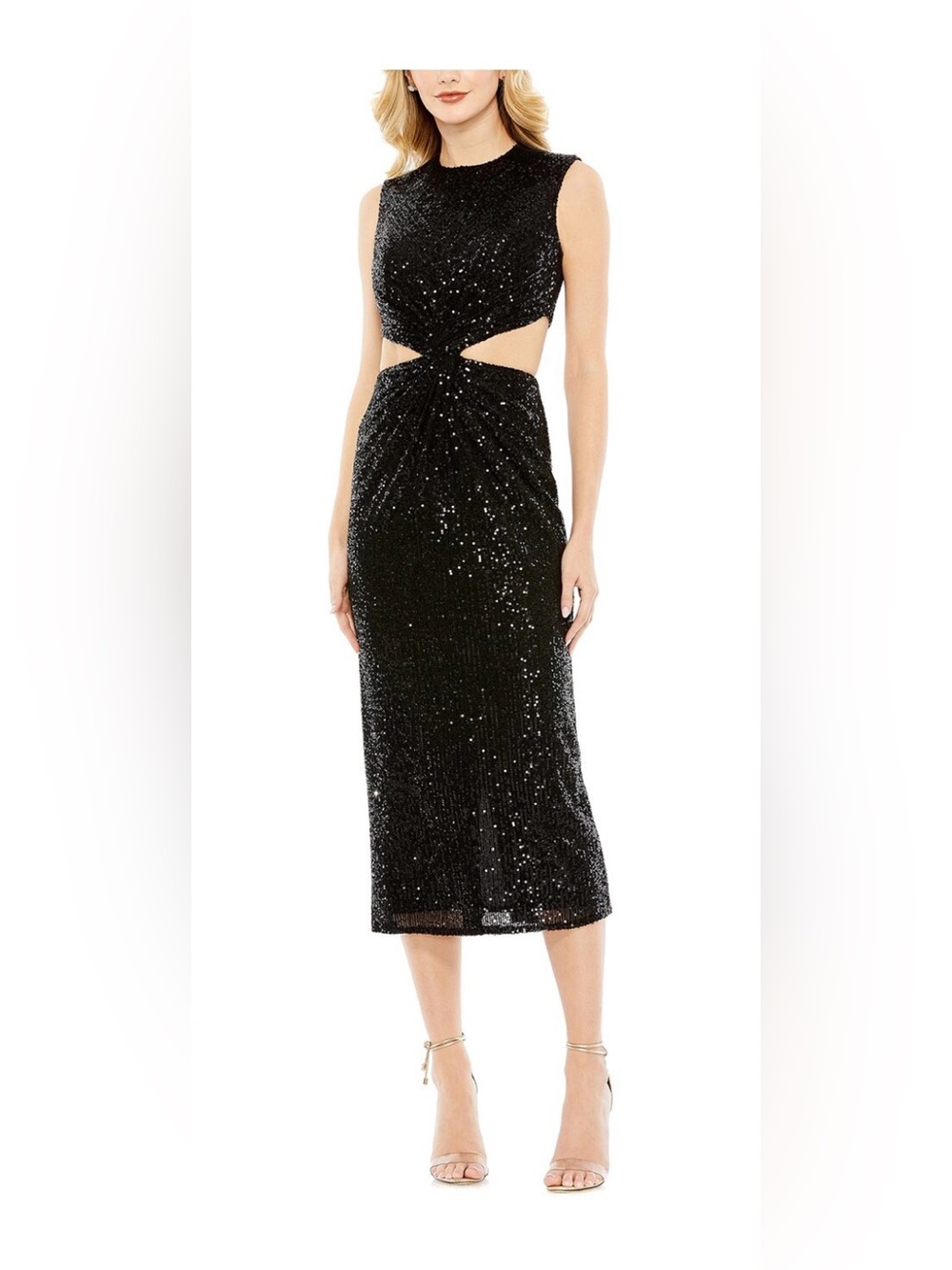Mac Duggal Black Sequin Twist-Front Maxi Dress